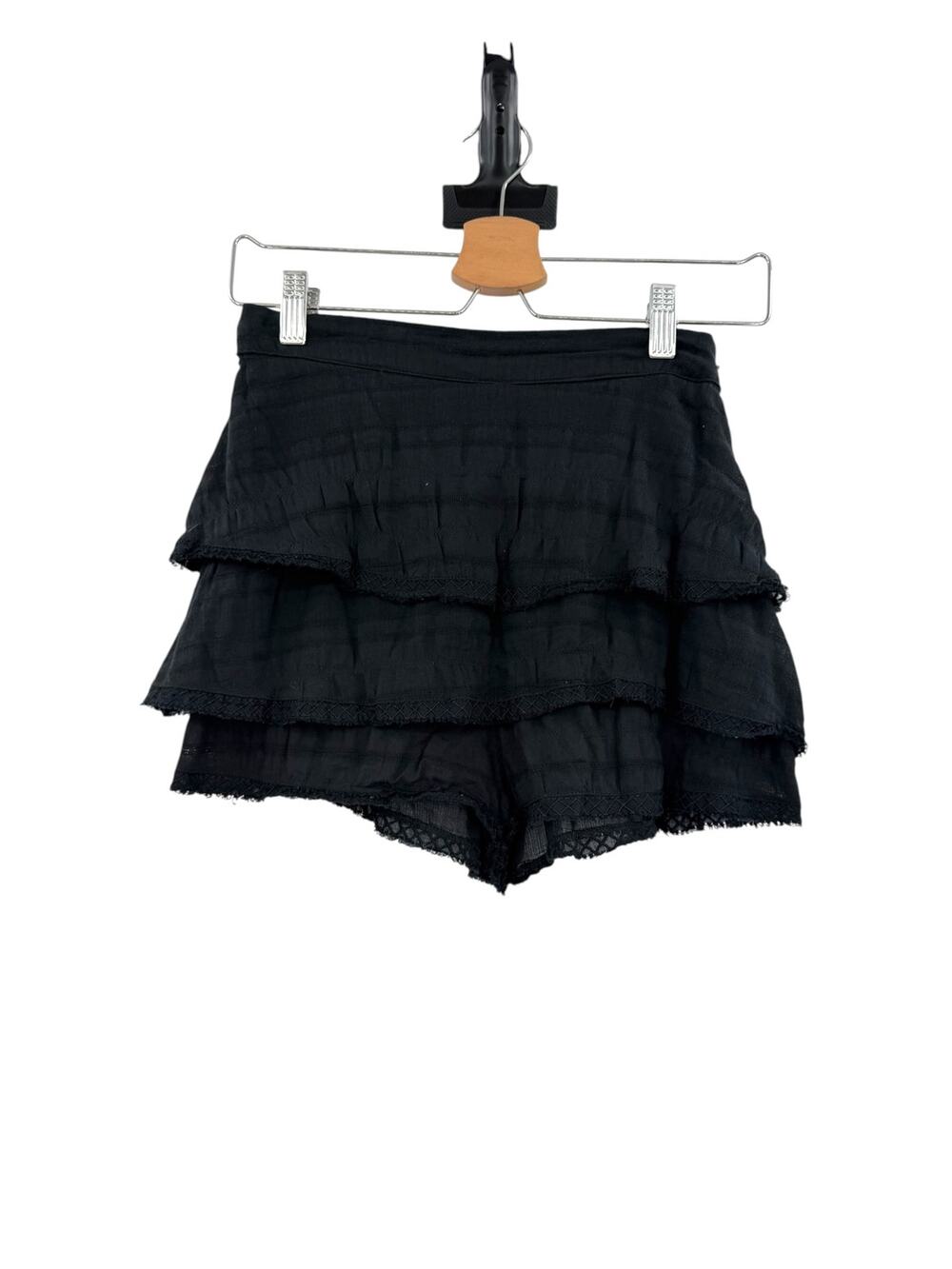 SIR‎ The Label Tiered Ruffle Lace Trim Cotton Shorts Black Size 0 US 2